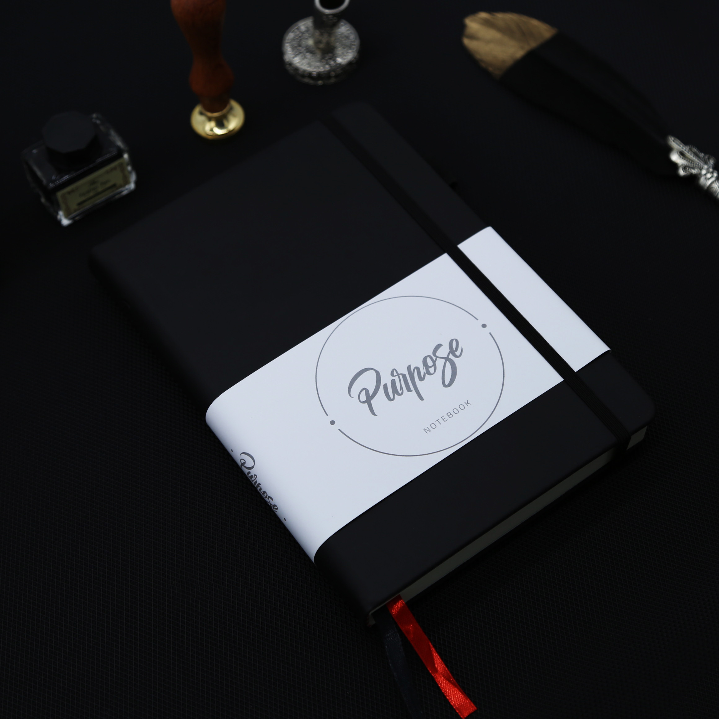 Custom A5 Wide Ruled Hardcover Writing Notebook with Back Pocket Double Bookmarks