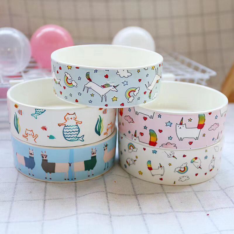 Pet Porcelain Engaved Printing Cute Dog Bowls Pup Cat Feeder