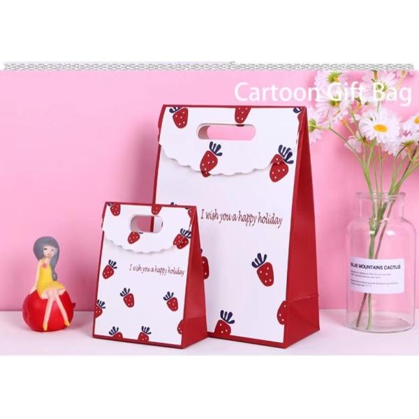 130gsm Strawberry Print Present Paper Bags Ivory Board Box 40cm*12cm*30cm