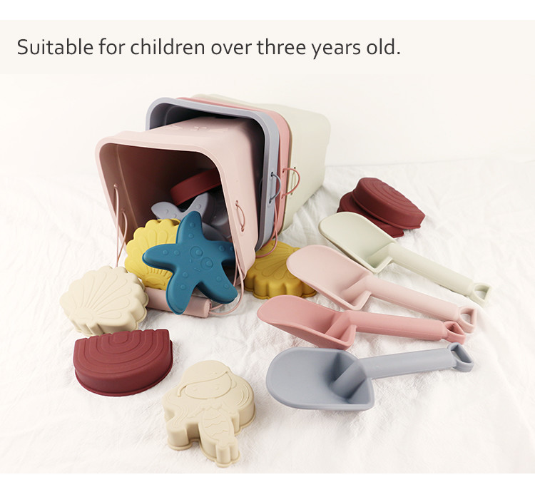 Wholesales Silicone Baby Toy Bucket Set Beach Toy Children Sand Playing Mold Shower Beach Bucket Toy