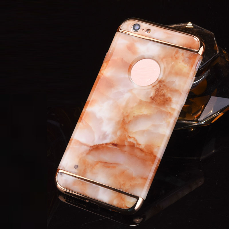 Hard PC 3 in 1 Plating Border Marble Lines Back Cover Cell Phone Case For iPhone 7 7 Plus 6 6s Plus