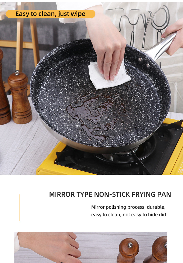 Hot Selling Kitchen Stainless Steel Non Stick Fry Pan Three Layer Double Bottom Medical Stone Frying Pans