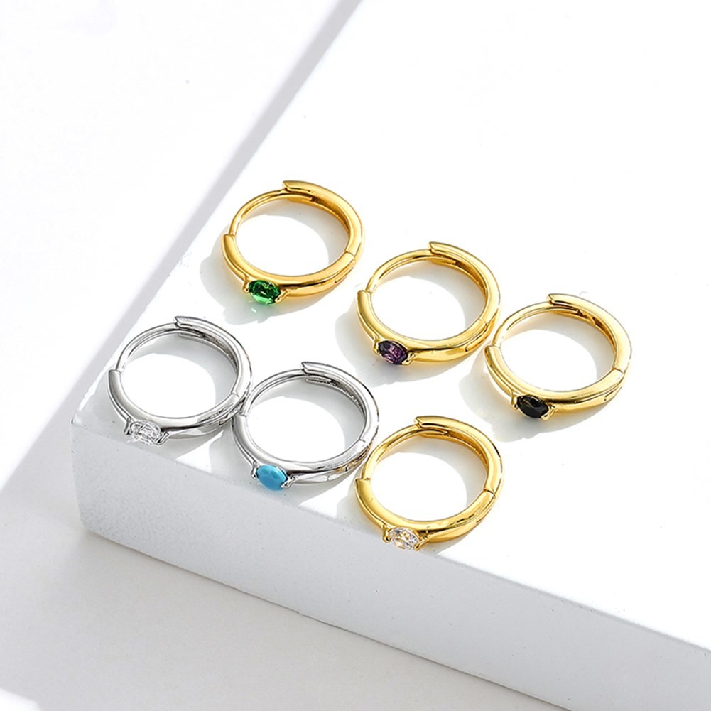 1.6g 1.5x0.3cm Stainless Steel Gold Hoop Earrings Party CZ Real Silver Earrings ODM