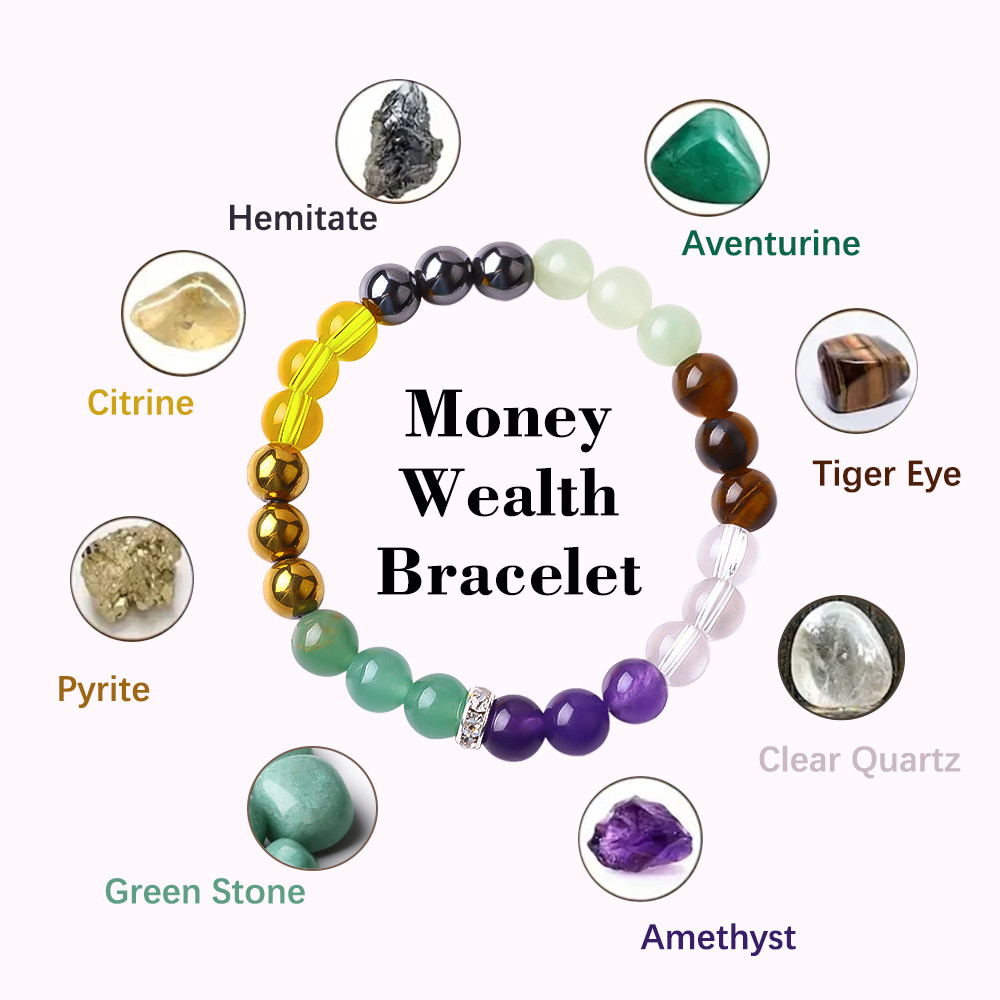 Handmade Elastic Crystal Gemstone Bead Money Wealth Bracelet