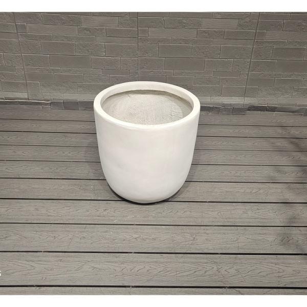 White Matte Round Fiber Clay Commercial Outdoor Planter Architectural Landscaping Design