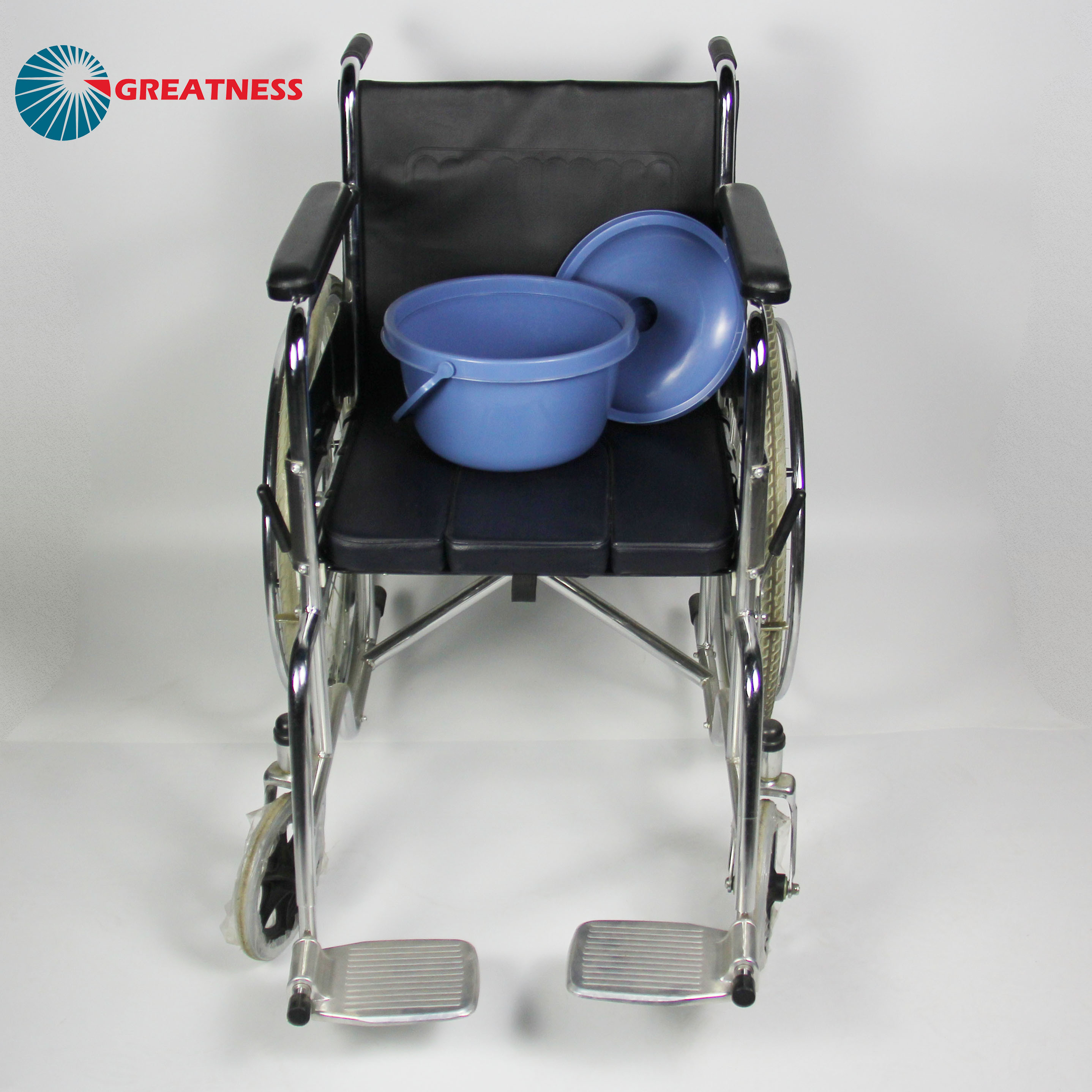 Versatile Folding Steel 2 In 1 Commode Wheelchair With PU Leather Seat