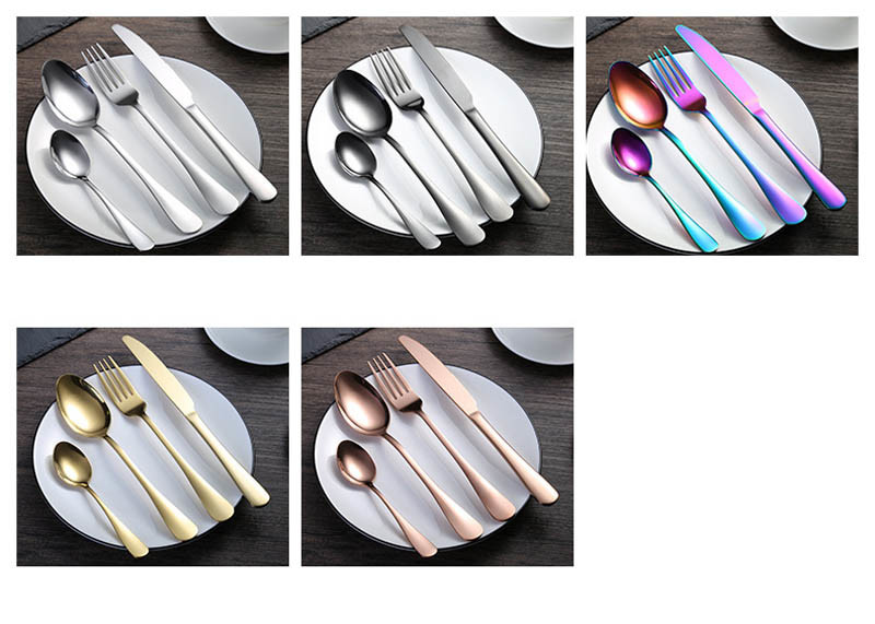 Gold Plated 410 Stainless Steel Tableware Set Steak Knife Fork And Spoon