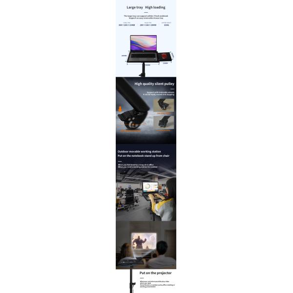 Portable Folding Laptop Tripod Stand With Mouse Tray Wheels