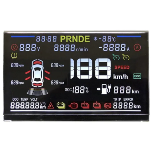 3.0V Negative Transmissive Custom Segment LCD Display with Metal Pin Connection