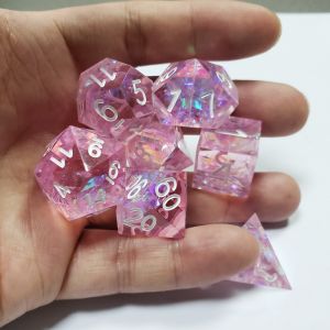 Pink crystal Resin Boarding Dice Set Dragon and Dungeon