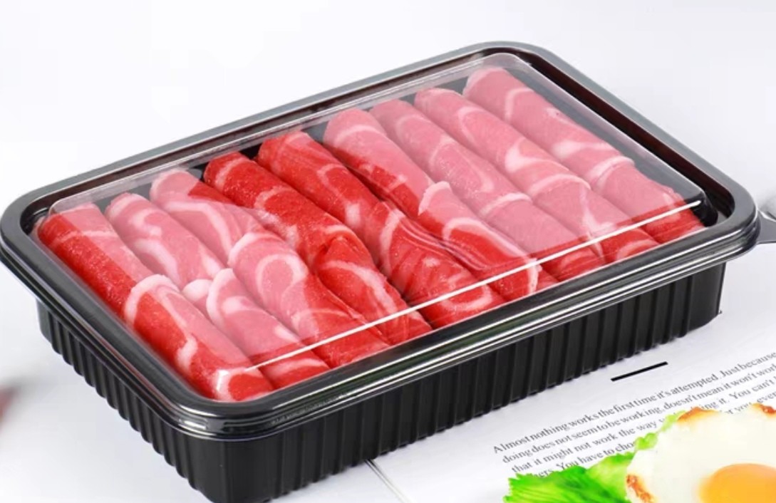Beef And Mutton Roll Frozen Food Tray Plastic Disposable Food Container With Lid
