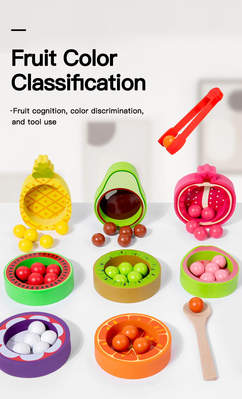 Wholesale Fruit Color Matching Bead Game Wooden Kitchen Toy Pretend Play Toy Early Educational Toys