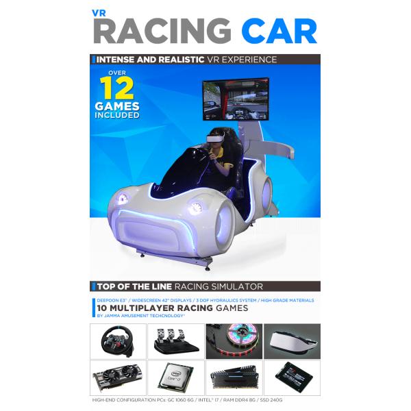 Electric System 9D Virtual Reality Racing Car Driving Simulator White Color