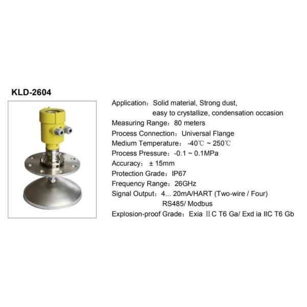 KLD 26GHz Series 4-20mA HART Radar Level Meter Solid Particles Level Meter