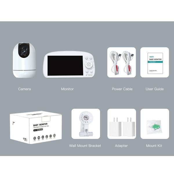 5.5 Inch Tuya Smart Wifi 2.4Ghz Temperature Motion Crying Detection Video Baby Monitor