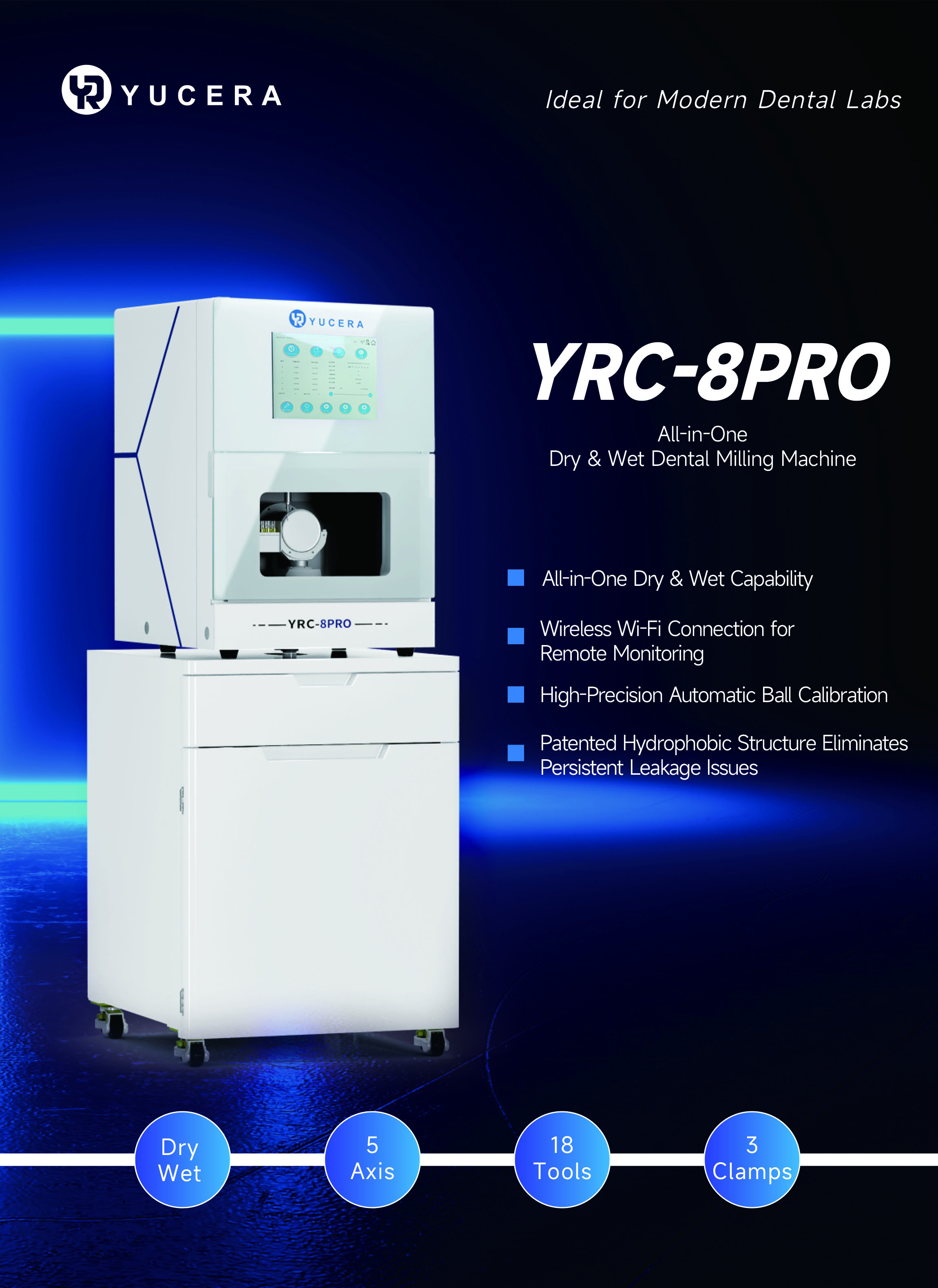 8 Pro 5-Axis Dental Milling Machine 60,000 RPM 18-Tool Capacity for Zirconia PMMA