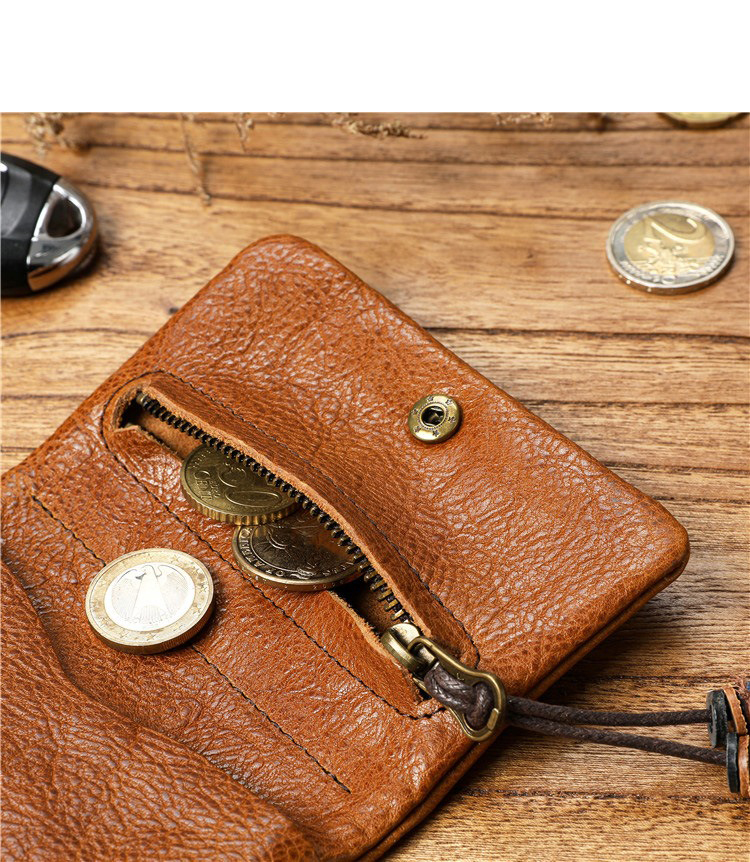 Simple Coin Purse for Men Vegetable Tanned Cowhide Leather and Genuine Leather Buckle