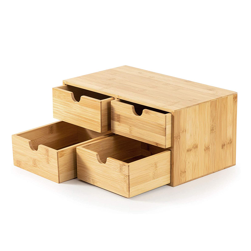 4 Tidy Box 2 Tier Desk Organizer Bamboo Cabinet with Drawers and Budget-Friendly