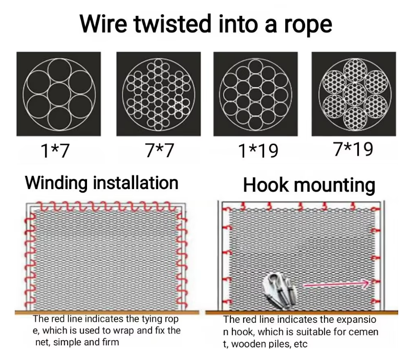 With Fixing Buckles Steel Wire Rope Safety Netting Stainless Steel Rope Netting For High-altitude Fall Protection
