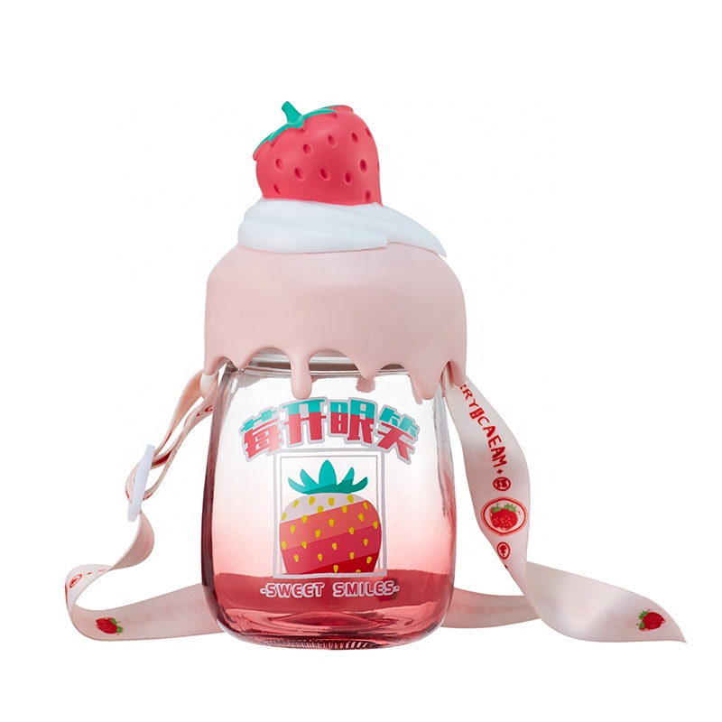 Strawberry Peach Style Coffee Tea Water Cup Glass Bottles Gift For Women Girls