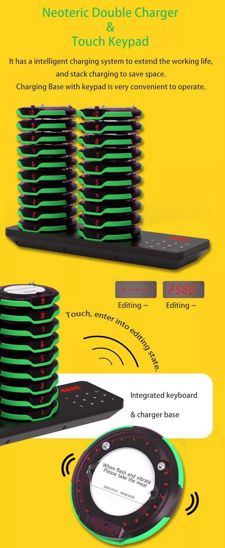 Revolutionary Queue Paging System For Food Court Guests 83mm*83mm*15mm 1000m Coverage