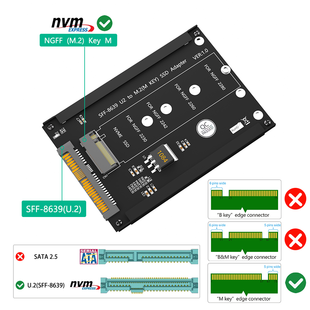 M.2 NGFF to U2 SFF-8639 Adapter Card with 6 Months Warranty