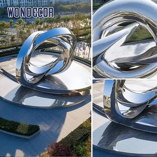 Abstract Stainless Steel Ring Sculpture of Modern City Street Architecture