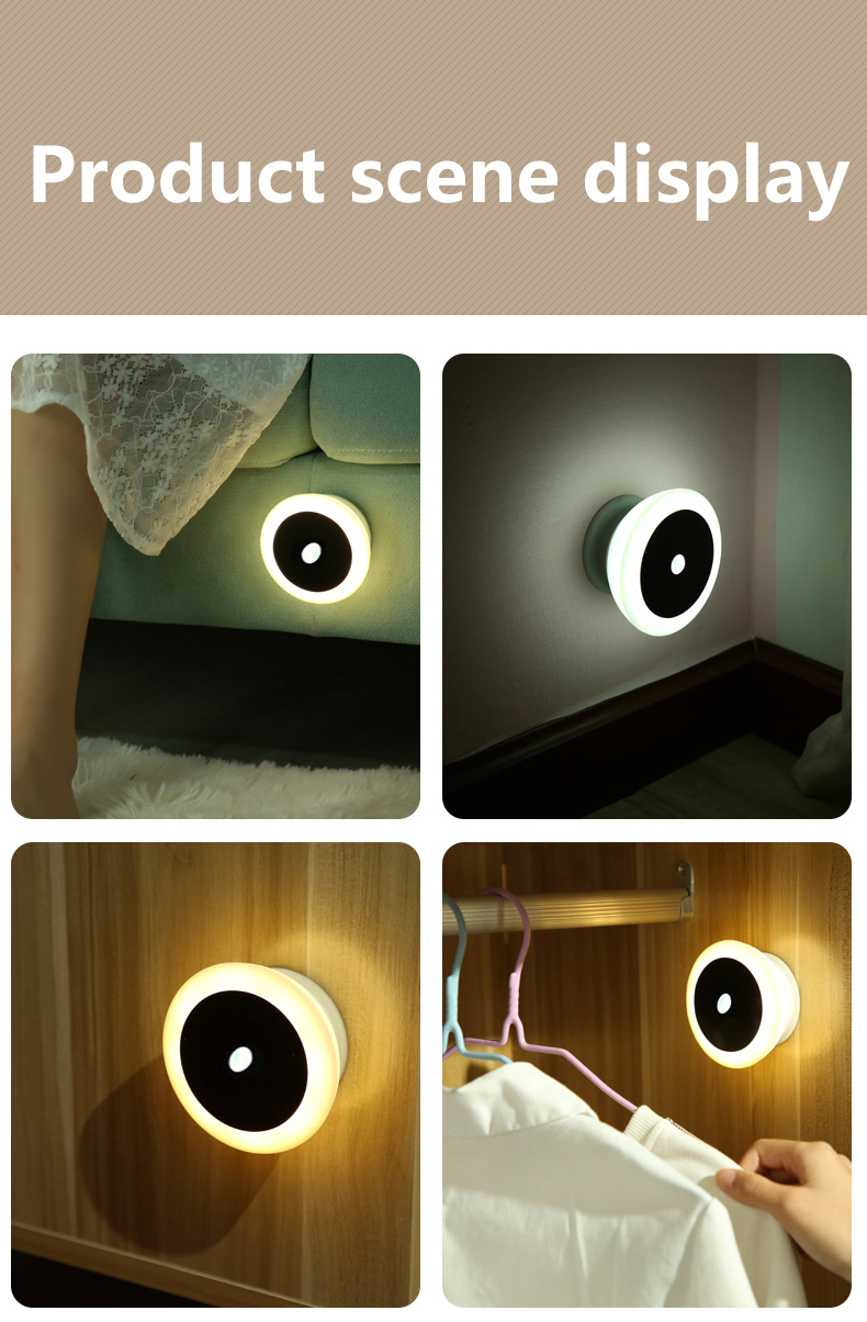 Bedroom 0.25w 81mm Motion Sensor Indoor Wall Light Rotating Magnetic Suction Base