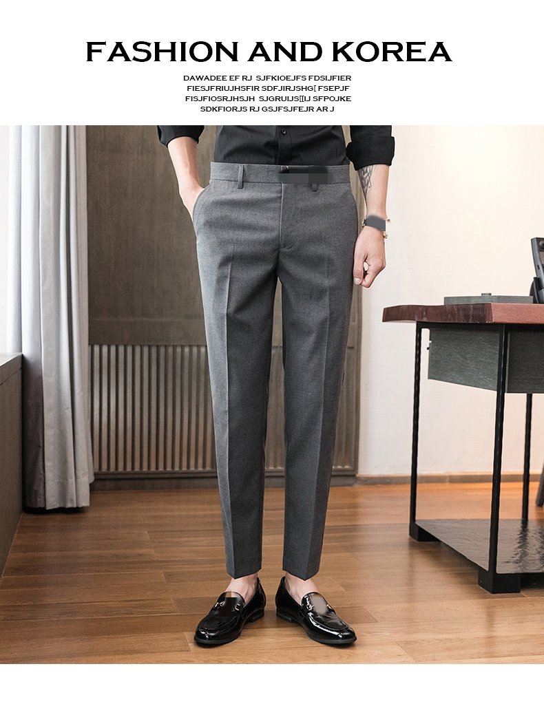 Slim Fit Office Trousers in Black Perfect for Formal Business Attire Zipper Fly Closure