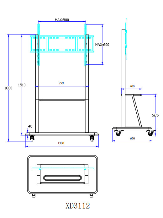 220lbs Electronic Mobile Stand 800x600mm For Touch Screen Monitor