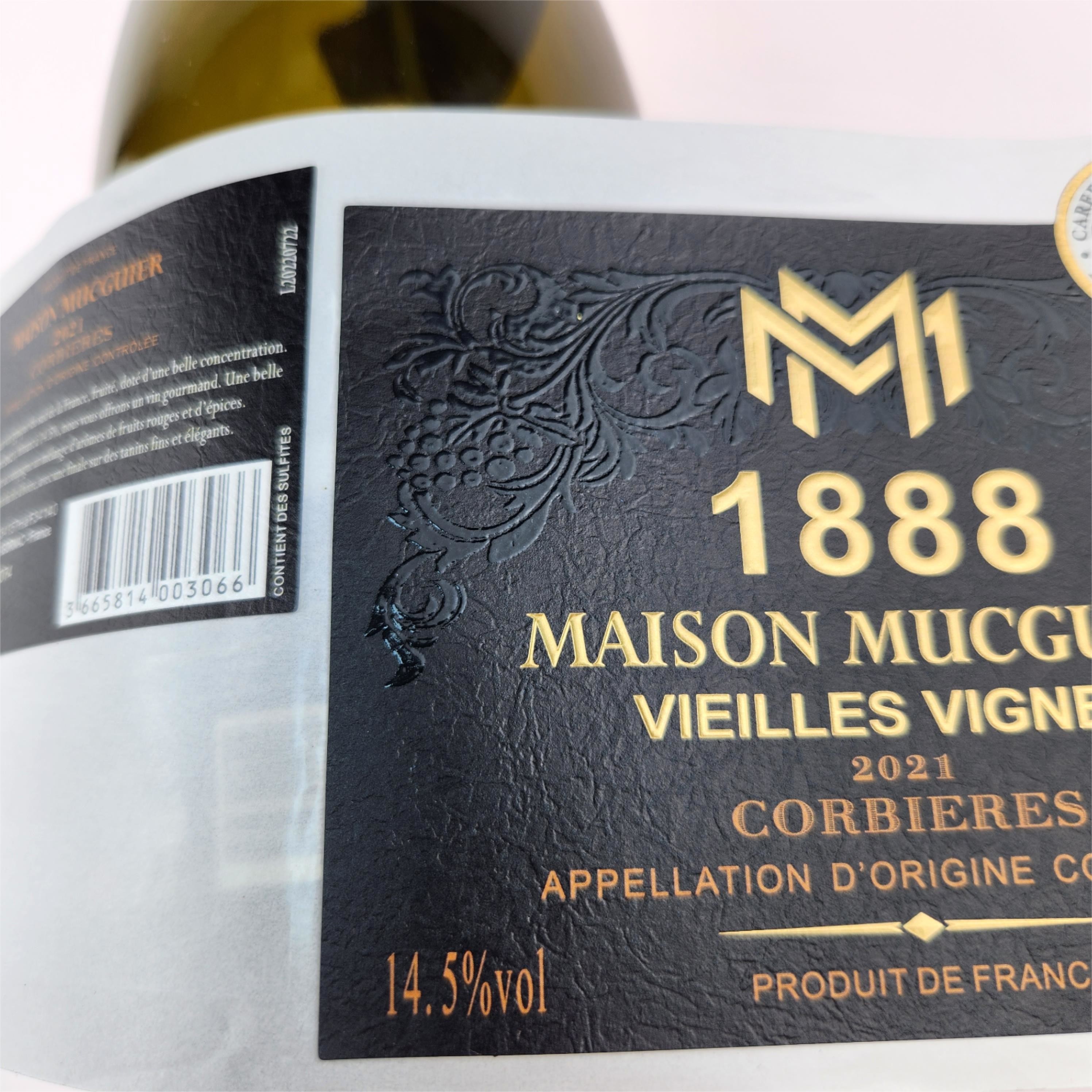 High-End Red Wine Beverage Label Sticker Gold Foil Texture Self-Adhesive Glossy Vinyl Industrial Packaging