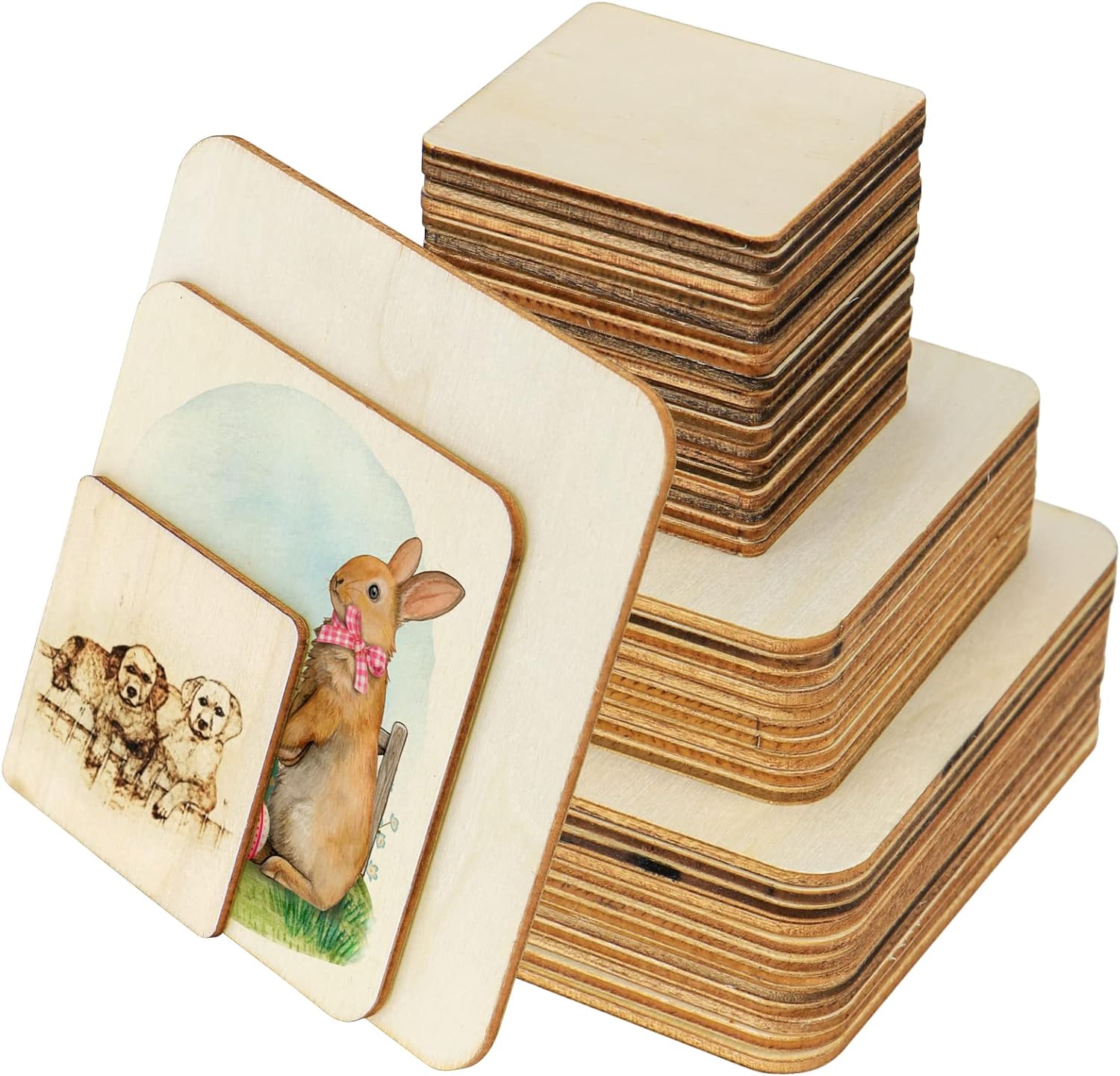 Thin Unfinished Wooden Squares for Wood Burning Painting Staining Engraving Laser Projects Wood Craft Supplies