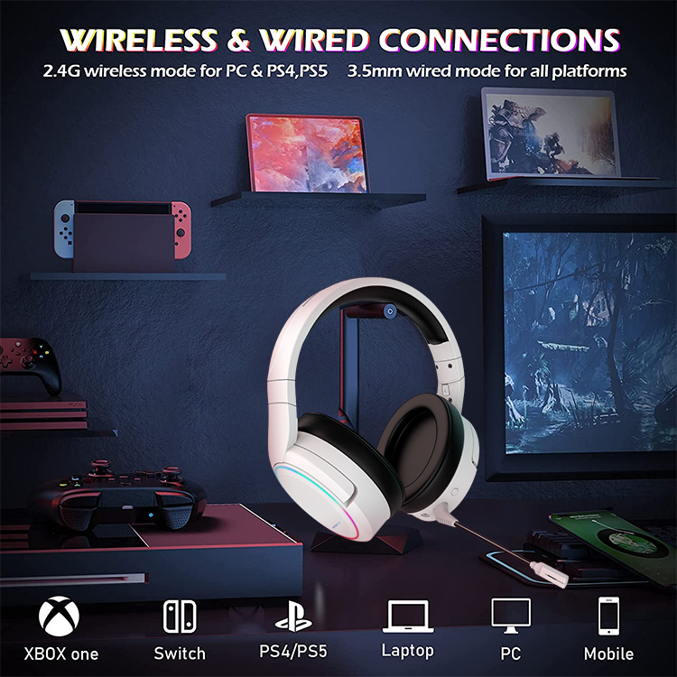 50mm Driver Wireless Gaming Headset Headphone With X6 Pro 2.4G And RGB LED