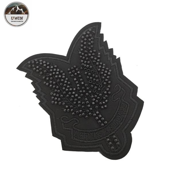 3D Black Beaded Applique Patches / Custom Sew On Patches For Handbag / Pillow