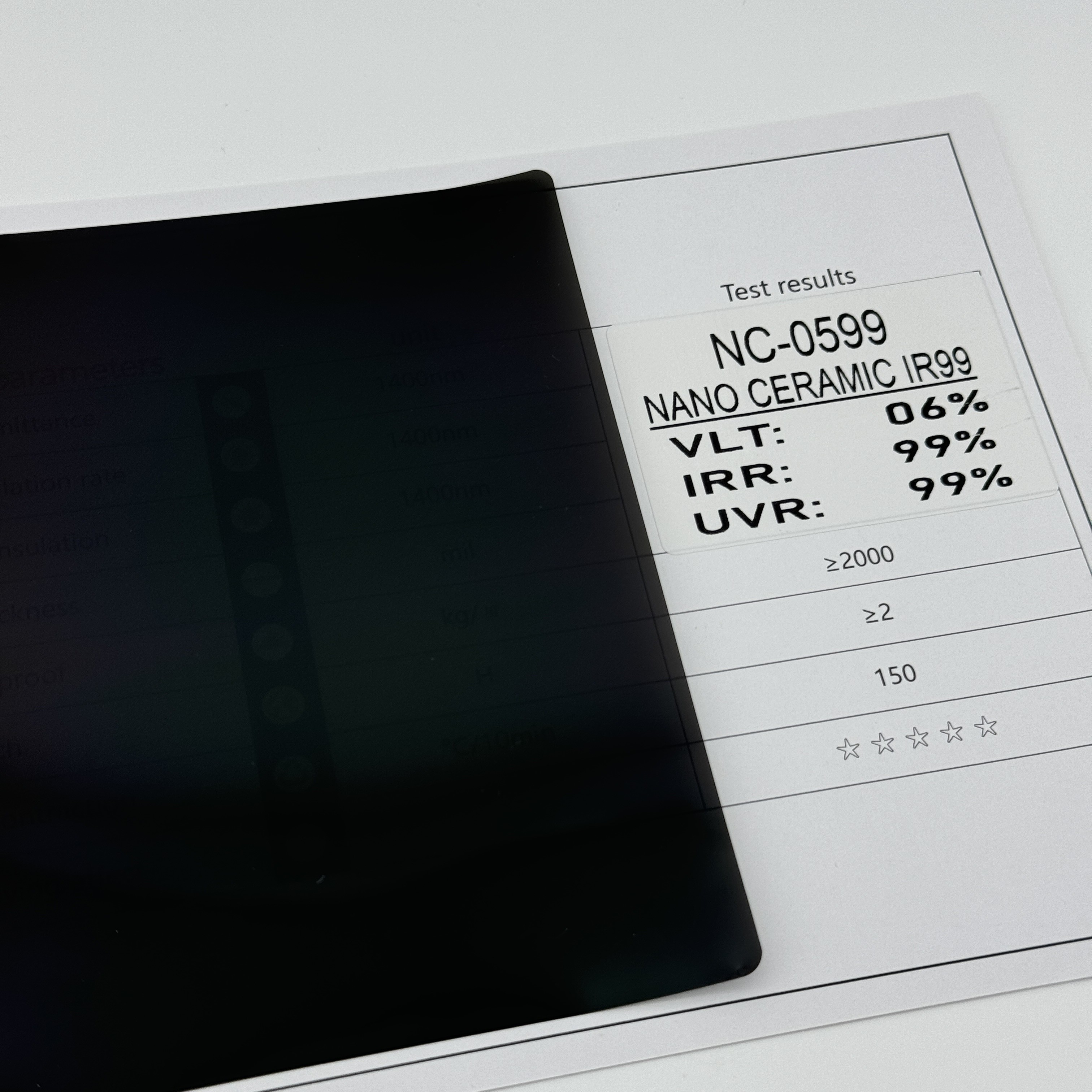 Anti UV Nano Ceramic Tint Film IRR99% Solar Control Auto Window Tint Rolls NC-0599