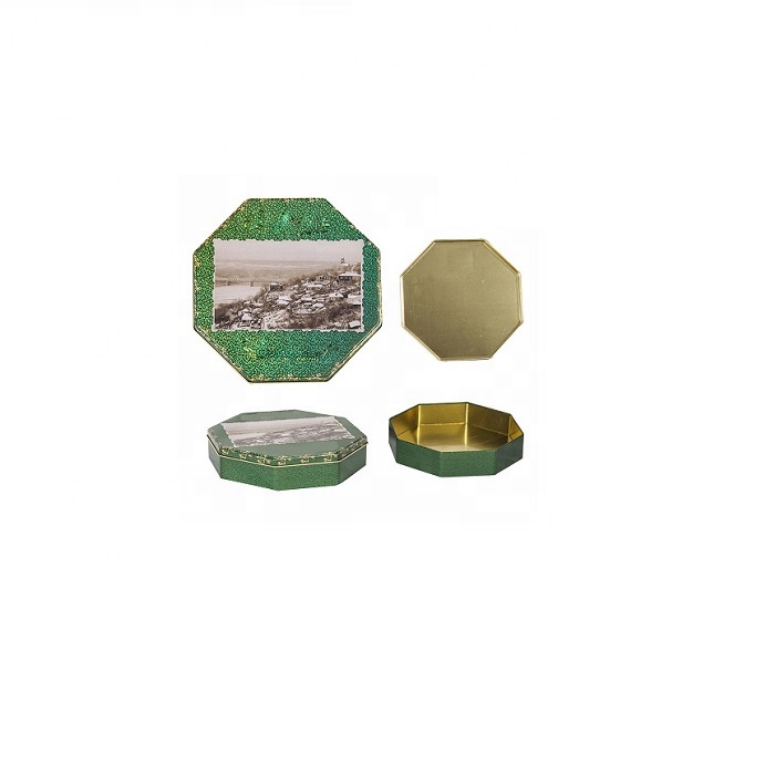 DADI Metal Oval Tea Tin Box Octagonal Shape Gift Tin Can Customized Printing 190*190*42mm