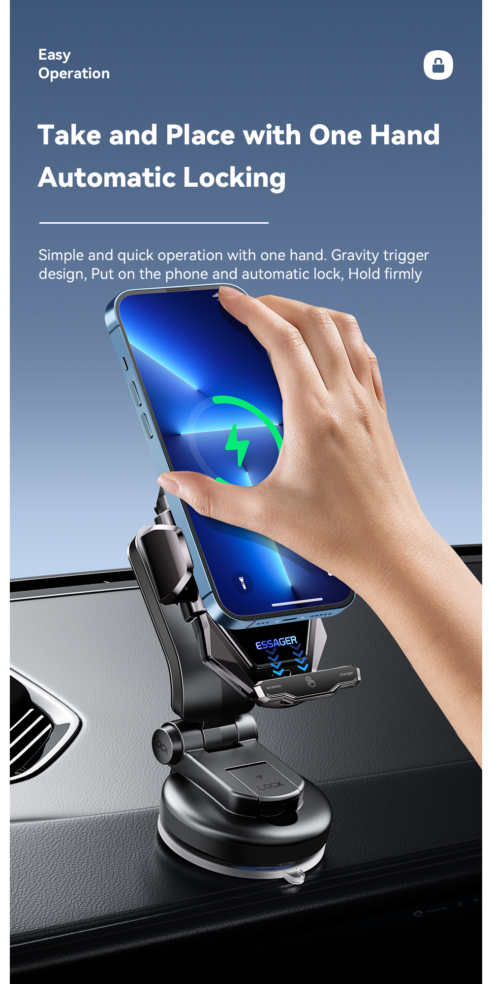 Essager 2023 Pilot 15W Wireless Car Phone Holder High Power 360 Free Rotation Fast Wireless Charging Car