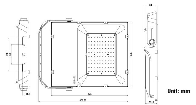 Outdoor LED flood lights 70W Mechanical drawing