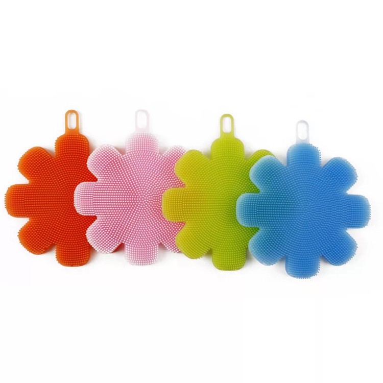 Fancy reusable high quality silicone cleaning pad plum blossom brush soft cleaning tool kitchen tool customized silicone brush
