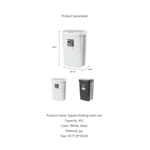 Large Capacity Folding Bin Household Commercial Plastic Kitchen Storage Bin Waste Bin with Swing Lid