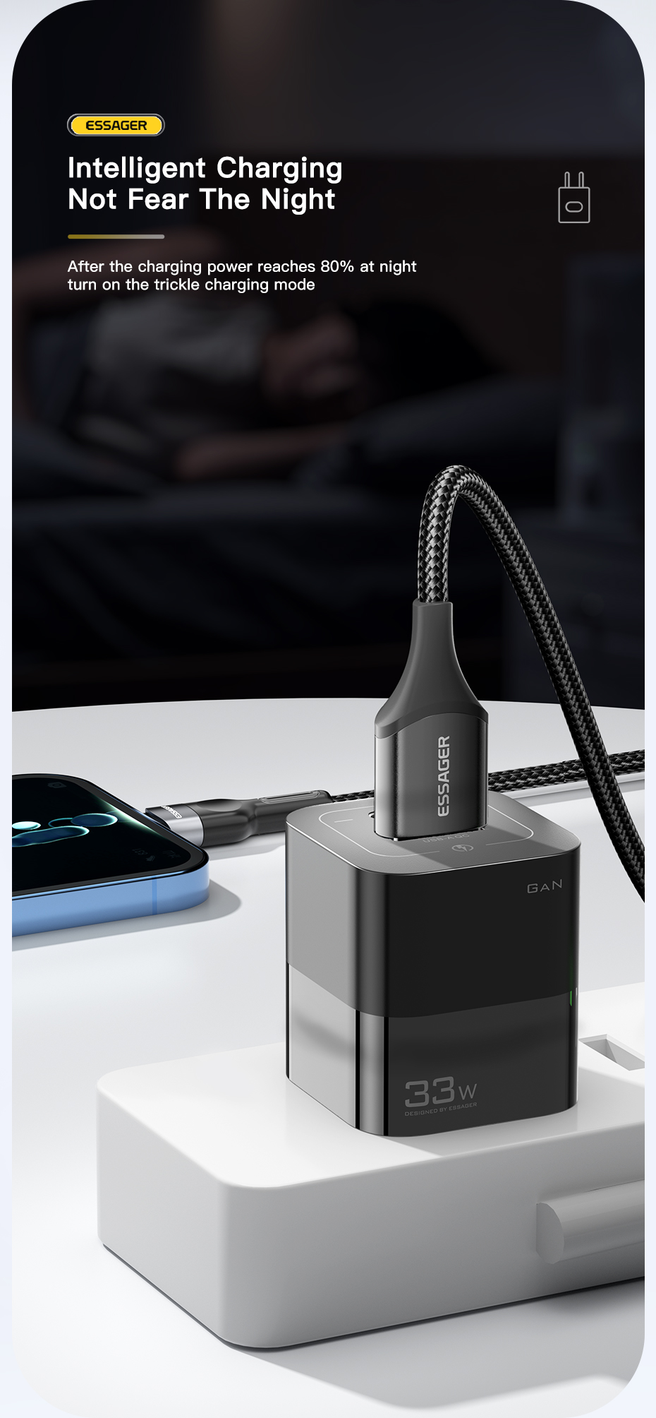 Essager 2022 Square Brick Phone Type C Port USB Travel Wall Charger Micro 33w 30w 5A