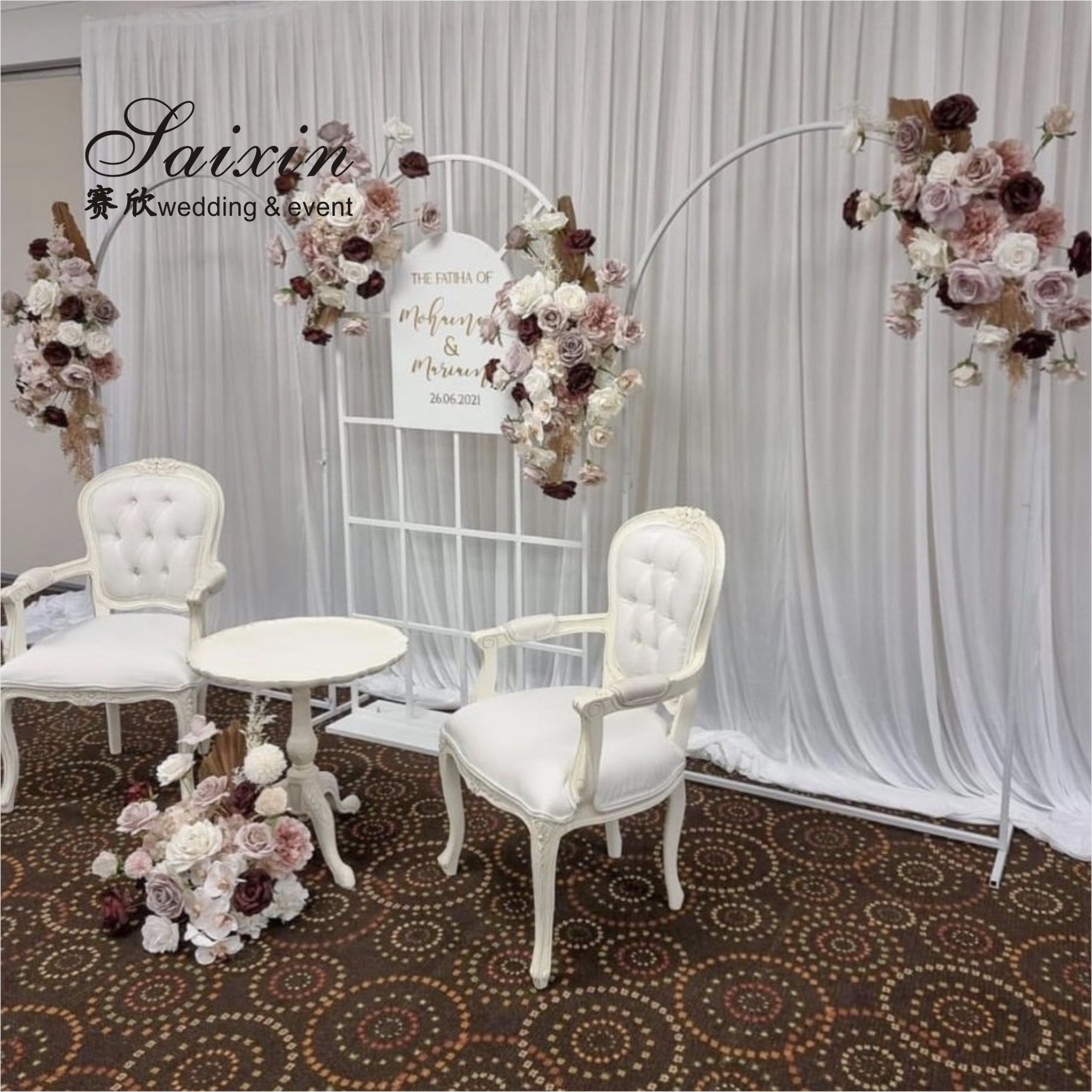 Factory luxury gold frame with white membrane arch for wedding furniture backdrop decoration