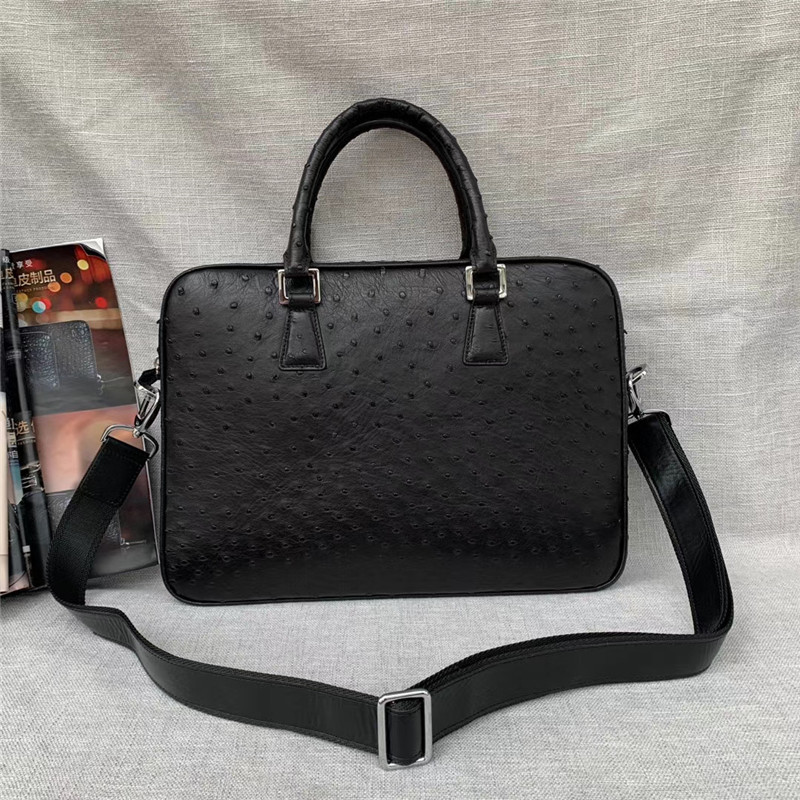 Authentic Exotic Ostrich Skin Businessmen Briefcase Large Shoulder Bag Genuine Leather Male Top-handle Working Handbag