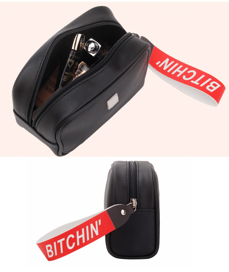 Waterproof 190*65*130mm PU Makeup Bag With Wide Carry Handle