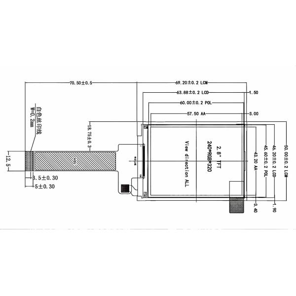 Industrial 2.8 Inch TFT LCD Display 240x320 For Harsh Environments