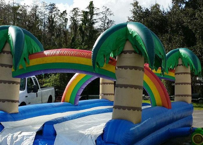 Tropical 34ft Long Inflatable Water Slides Rentals With Large Pool