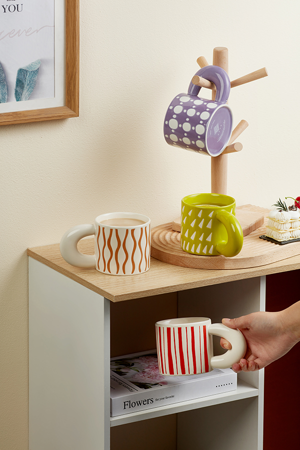 Large Handmade Ceramic Mugs Print Colorful Polka Dots Creative Design Ceramic Mug With Lid DW-01A567