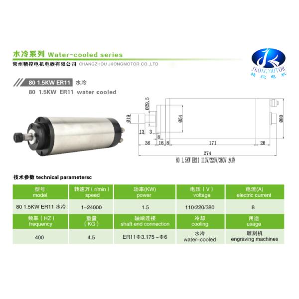 1.5kw Spindle Water Cooled Kit ER16 ER11 Milling Spindle Motor With VFD