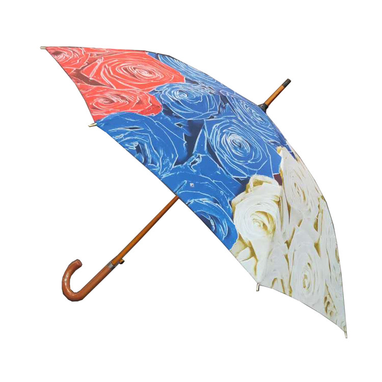 Metal Frame J Stick 23 Inch Wooden Handle Umbrella