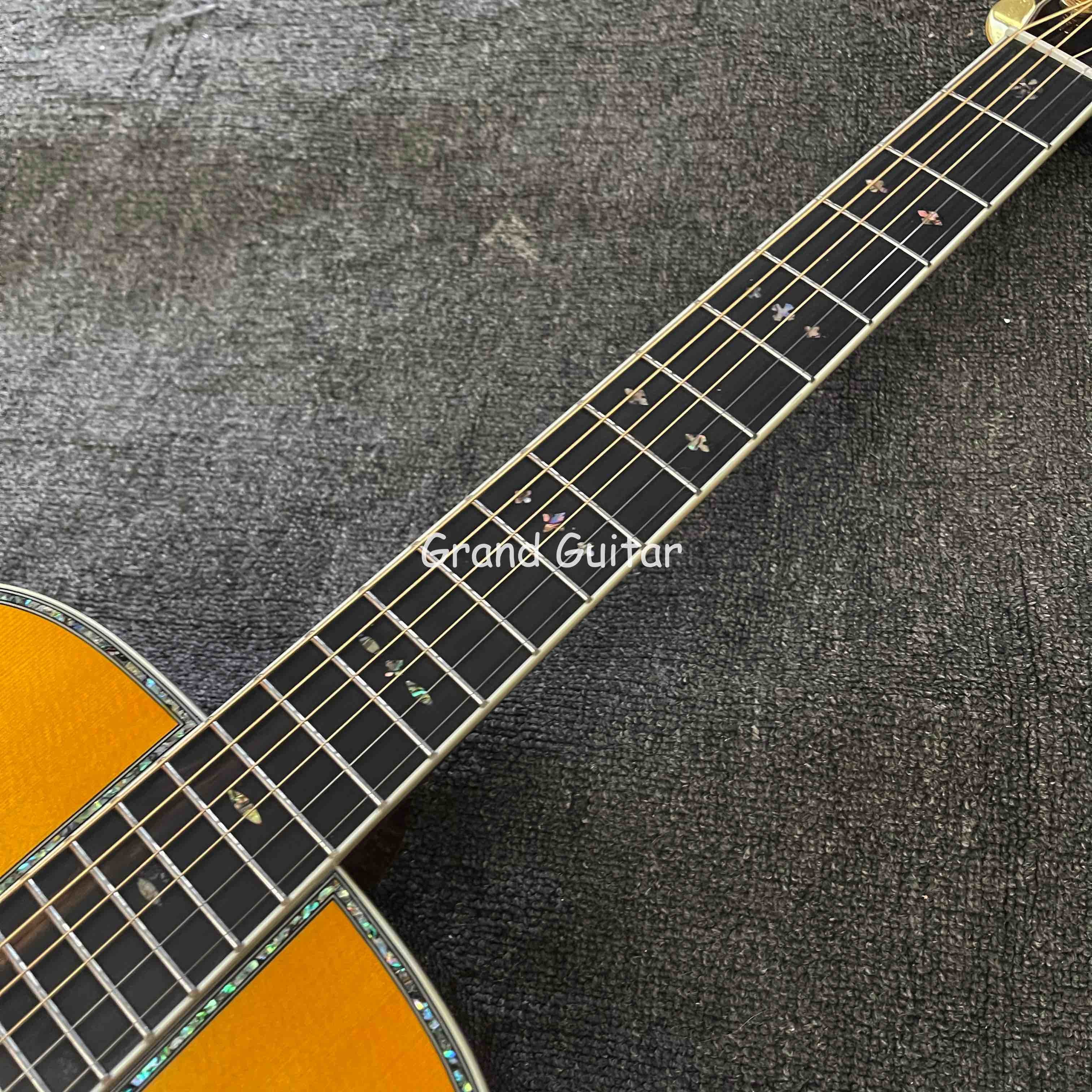 Custom OM Body Spruce Top Yellow Painting Gloss Finishing Acoustic Electric Guitar with ROSEWOOD Back Side